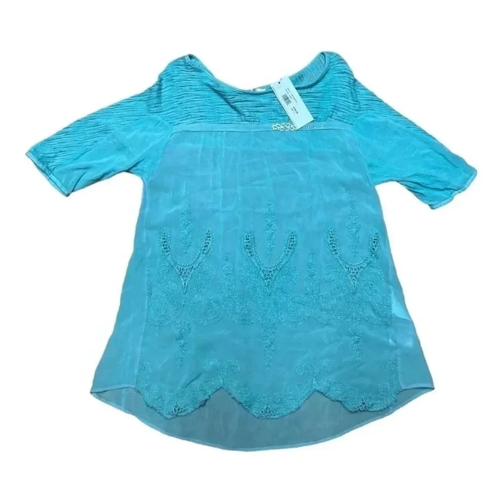 NWT‎  Elisa Cavaletti Teal Lace Tee